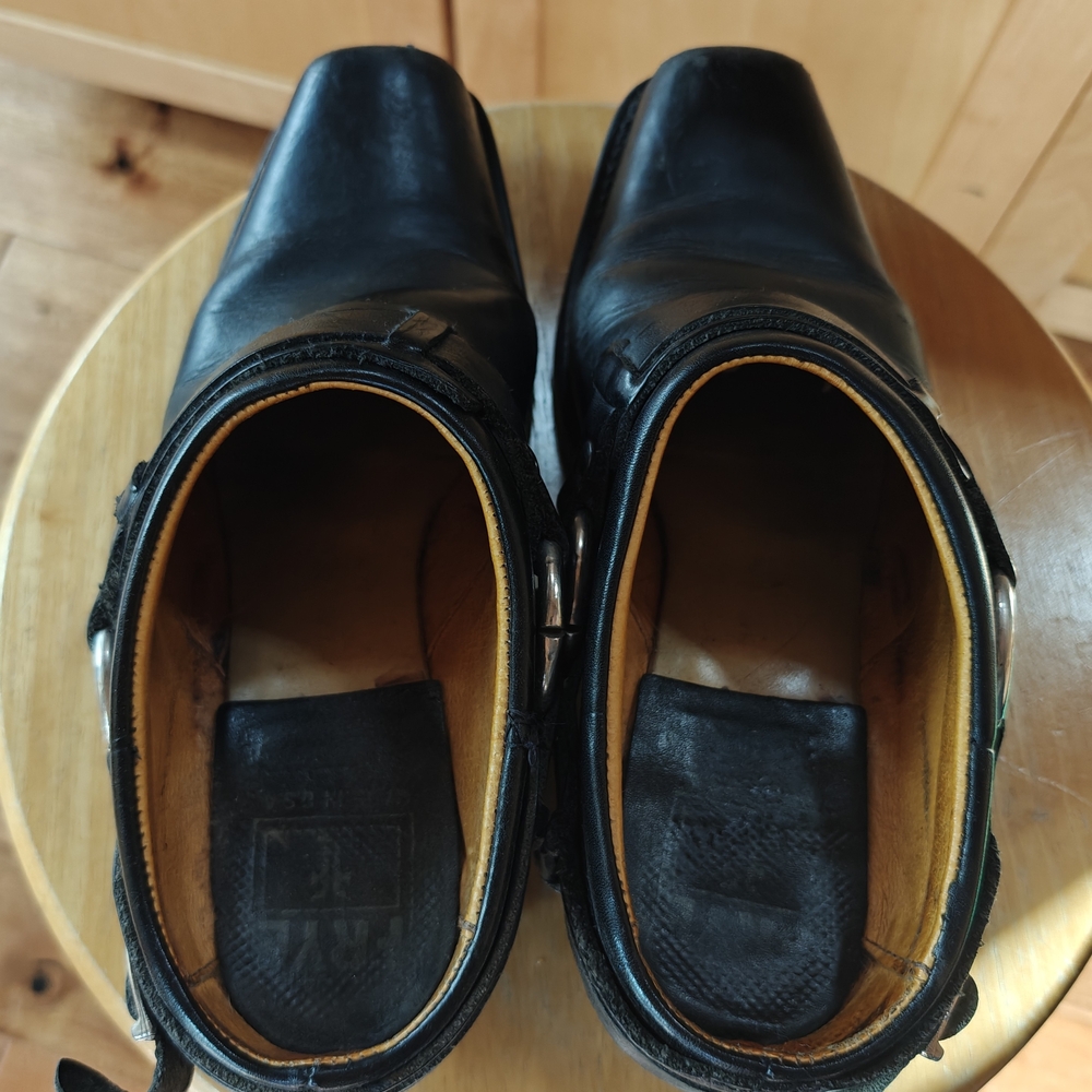 Frye Black Leather Harness Mules with Silver Accents - Picture 6 of 9